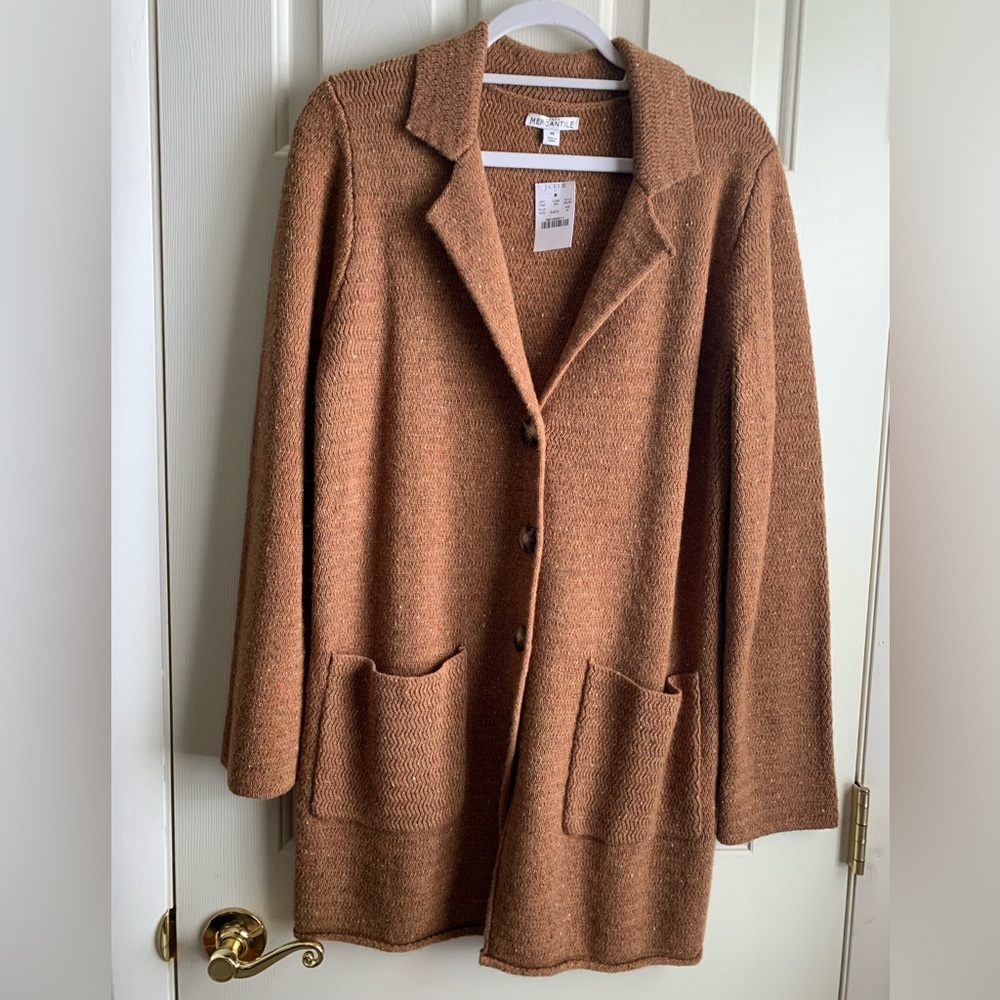 J. Crew Gold Brown Pocketed Duster Cardigan Medium NWT